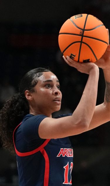 STORRS, CONNECTICUT - MARCH 23: Esmery Martinez #12 of the Arizona Wildcats shoots against the Syracuse Orange during the first half of a first round NCAA Women's Basketball Tournament game at the Harry A. Gampel Pavilion on March 23, 2024 in Storrs, Connecticut. (Photo by Joe Buglewicz/Getty Images)