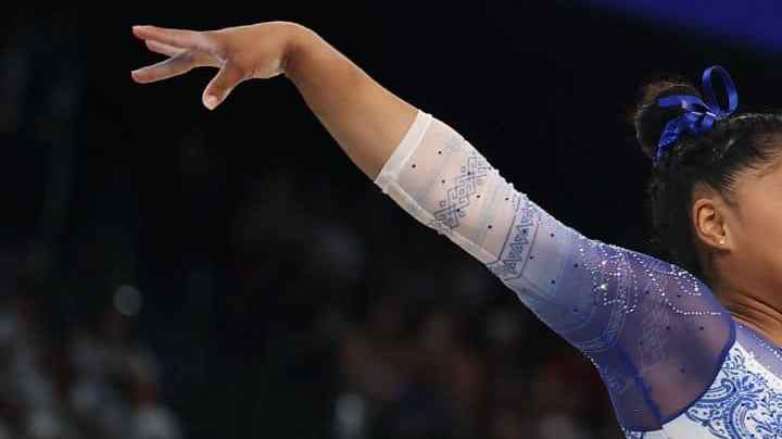 PARIS, FRANCE - JULY 28: Hillary Heron of Team Panama competes in the floor exercise during the Artistic Gymnastics Women's Qualification on day two of the Olympic Games Paris 2024 at Bercy Arena on July 28, 2024 in Paris, France. (Photo by Naomi Baker/Getty Images)