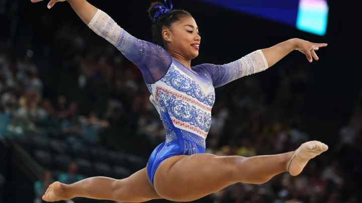 PARIS, FRANCE - JULY 28: Hillary Heron of Team Panama competes in the floor exercise during the Artistic Gymnastics Women's Qualification on day two of the Olympic Games Paris 2024 at Bercy Arena on July 28, 2024 in Paris, France. (Photo by Naomi Baker/Getty Images)