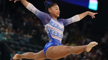 PARIS, FRANCE - JULY 28: Hillary Heron of Team Panama competes in the floor exercise during the Artistic Gymnastics Women's Qualification on day two of the Olympic Games Paris 2024 at Bercy Arena on July 28, 2024 in Paris, France. (Photo by Naomi Baker/Getty Images)