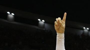 Puerto Rico's players celebrate with the ticket to the 2024 Paris Olympics after defeating Lithuania during the 2024 FIBA Men's Olympic Qualifying Tournament basketball match in San Juan, Puerto Rico, on July 7, 2024. (Photo by Ricardo ARDUENGO / AFP) (Photo by RICARDO ARDUENGO/AFP via Getty Images)