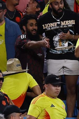 CHARLOTTE, NORTH CAROLINA - JULY 10: Fans of Colombia fight with fans and players of Uruguay after the CONMEBOL Copa America 2024 semifinal match between Uruguay and Colombia at Bank of America Stadium on July 10, 2024 in Charlotte, North Carolina. (Photo by Tim Nwachukwu/Getty Images)