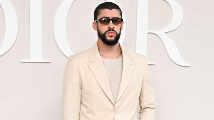 PARIS, FRANCE - JUNE 21: (EDITORIAL USE ONLY - For Non-Editorial use please seek approval from Fashion House) Bad Bunny attends the Dior Homme Menswear Spring/Summer 2025 show as part of Paris Fashion Week on June 21, 2024 in Paris, France. (Photo by Stephane Cardinale - Corbis/Corbis via Getty Images)