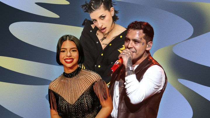 Angela Aguilar, Cazzu, and Christian Nodal in collage