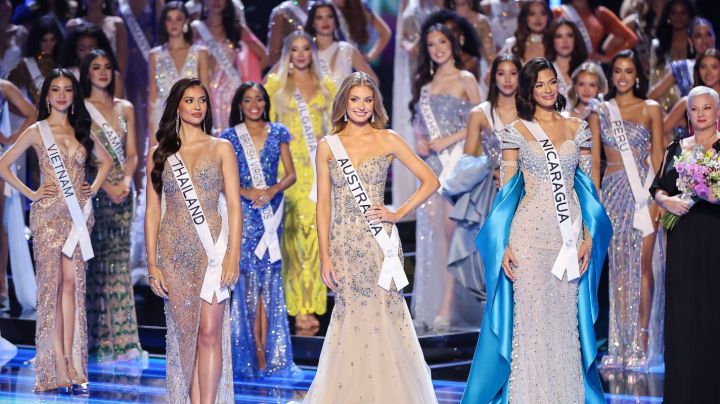 SAN SALVADOR, EL SALVADOR - NOVEMBER 18: (L - R) Miss Thailand Anntonia Porsild, Miss Australia Moraya Wilson and Miss Nicaragua Sheynnis Palacios line up during the 72nd Miss Universe Competition at Gimnasio Nacional José Adolfo Pineda on November 18, 2023 in San Salvador, El Salvador. (Photo by Hector Vivas/Getty Images)