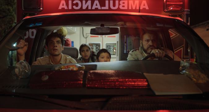 Diego Calva, Renata Vaca, Sergio Bautista and Joaquín Cosío in "Midnight Family," now streaming on Apple TV+.