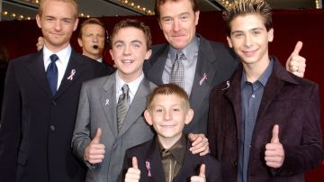 396787 23: The cast of "Malcolm In The Middle" give a thumbs up sign at the 53rd Annual Primetime Emmy Awards at the Shubert Theater November 4, 2001 in Los Angeles, CA. (L-R) Actors Christopher Masterson, Frankie Muniz, Erik Per Sullivan (front center), Bryan Cranston and Justin Berfield. (Photo by Vince Bucci/Getty Images)