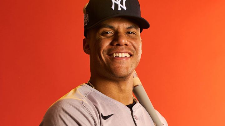 LOS ANGELES, CA - OCTOBER 24: Juan Soto #22 of the New York Yankees poses for a photo during the workout day before the 2024 World Series at Dodger Stadium on Thursday, October 24, 2024 in Los Angeles, California. (Photo by Mary DeCicco/MLB Photos via Getty Images)