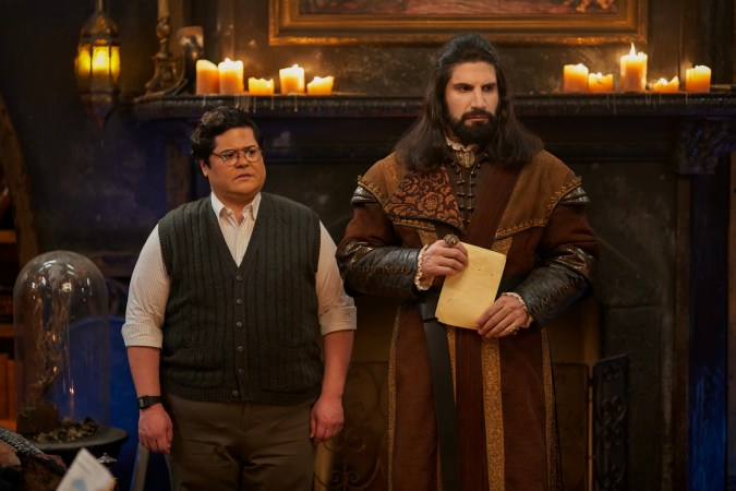 “WHAT WE DO IN THE SHADOWS” -- “The Finale” -- Season 6, Episode 11 (Airs Dec 16) — Pictured (L-R): Harvey Guillén as Guillermo, Kayvan Novak as Nandor. CR: Russ Martin/FX