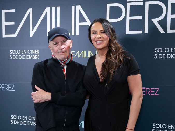 MADRID, SPAIN - NOVEMBER 28: (L-R) Jacques Audiard and Karla Sofía Gascón attend the "Emilia Pérez" photocall at Hotel Only You on November 28, 2024 in Madrid, Spain. (Photo by Pablo Cuadra/Getty Images)