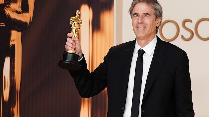 Walter Salles, winner of the award for "I'm Still Here" from Brazil, for best international feature film, poses in the press room at the Oscars on Sunday, March 2, 2025, at the Dolby Theatre in Los Angeles. (Photo by Jordan Strauss/Invision/AP)