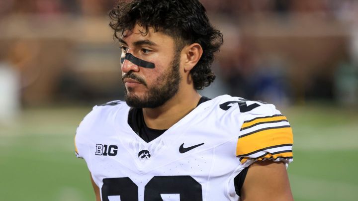 Iowa defensive back Sebastian Castro looks on during an NCAA football game against Minnesota on Saturday, Sept. 21, 2024 in Minneapolis. (AP Photo/Andy Clayton-King)