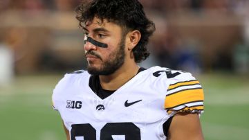 Iowa defensive back Sebastian Castro looks on during an NCAA football game against Minnesota on Saturday, Sept. 21, 2024 in Minneapolis. (AP Photo/Andy Clayton-King)