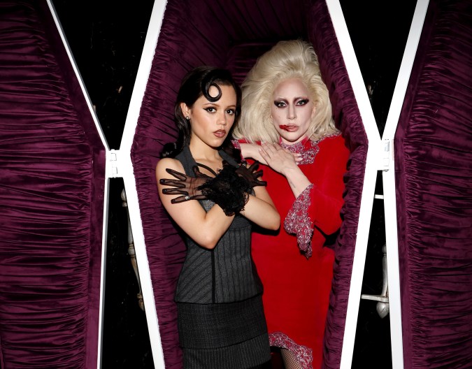 INGLEWOOD, CALIFORNIA - MAY 31: (L-R) Jenna Ortega and Lady Gaga attend NETFLIX TUDUM 2025: THE LIVE EVENT at The Kia Forum on May 31, 2025 in Inglewood, California. (Photo by Kevin Mazur/Getty Images for Netflix)