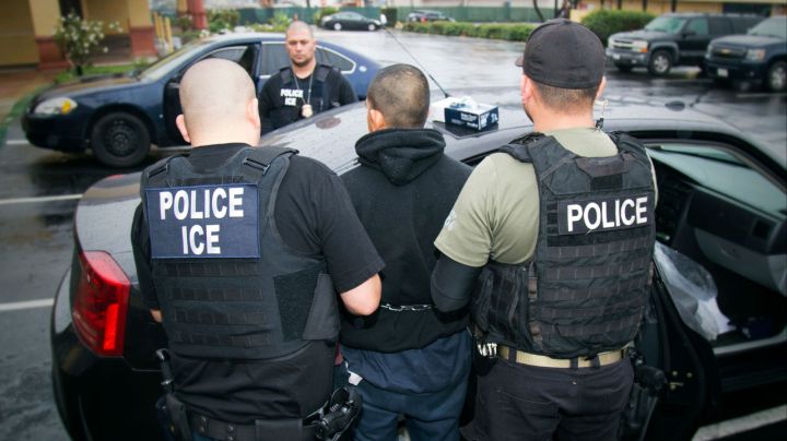 FILE - In this Tuesday, Feb. 7, 2017 photo released by U.S. Immigration and Customs Enforcement, foreign nationals are arrested during a targeted enforcement operation conducted by ICE aimed at immigration fugitives, re-entrants and at-large criminal aliens in Los Angeles. People arrested by deportation officers increasingly have no criminal backgrounds, according to figures released Friday, Feb. 23, 2018, reflecting the Trump administration's commitment to cast a wider net. (Charles Reed/U.S. Immigration and Customs Enforcement via AP)