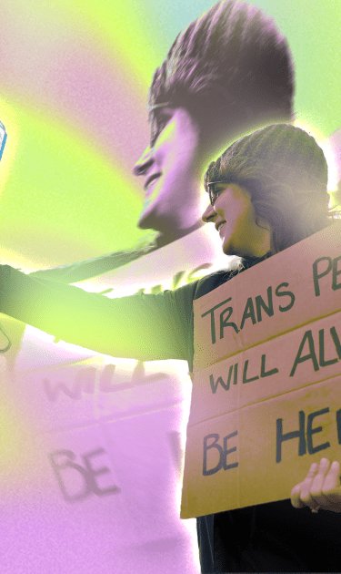 Mariah waves a trans pride flag during a pro-transgender rights protest outside of Seattle Children's Hospital after the institution postponed some gender-affirming surgeries for minors following an executive order by President Donald Trump, Sunday, Feb. 9, 2025, in Seattle. (AP Photo/Lindsey Wasson)