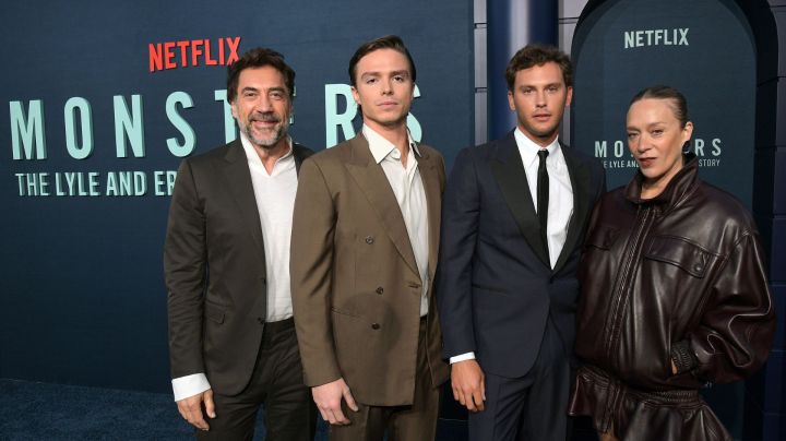 LOS ANGELES, CALIFORNIA - SEPTEMBER 16: (L-R) Javier Bardem, Nicholas Alexander Chavez, Cooper Koch, and Chloë Sevigny attend Netflix's "Monsters: The Lyle and Erik Menendez Story" | LA Premiere at The Egyptian Theatre Hollywood on September 16, 2024 in Los Angeles, California. (Photo by Charley Gallay/Getty Images for Netflix)
