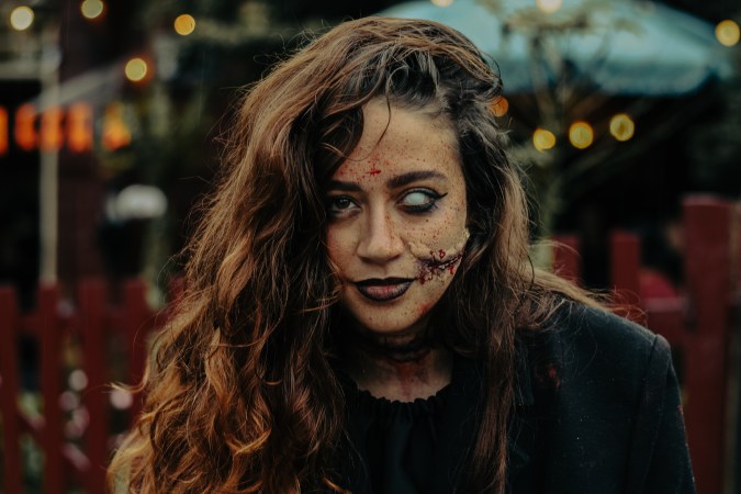 Pictured: Café patron dressed up for Halloween. Credit: Mariana Rosetti