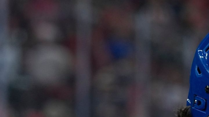 United States' Auston Matthews (34) warms up before a men's ice hockey gold medal game between Canada and the United States at the 2026 Winter Olympics, in Milan, Italy, Sunday, Feb. 22, 2026. (AP Photo/Petr David Josek)