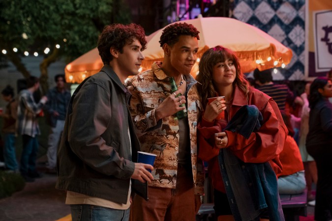 (l-r) Sean (Riley Davis), Dexter (Miles Gutierrez-Riley), and Allie Hayes (Mika Abdalla) in OFF CAMPUS